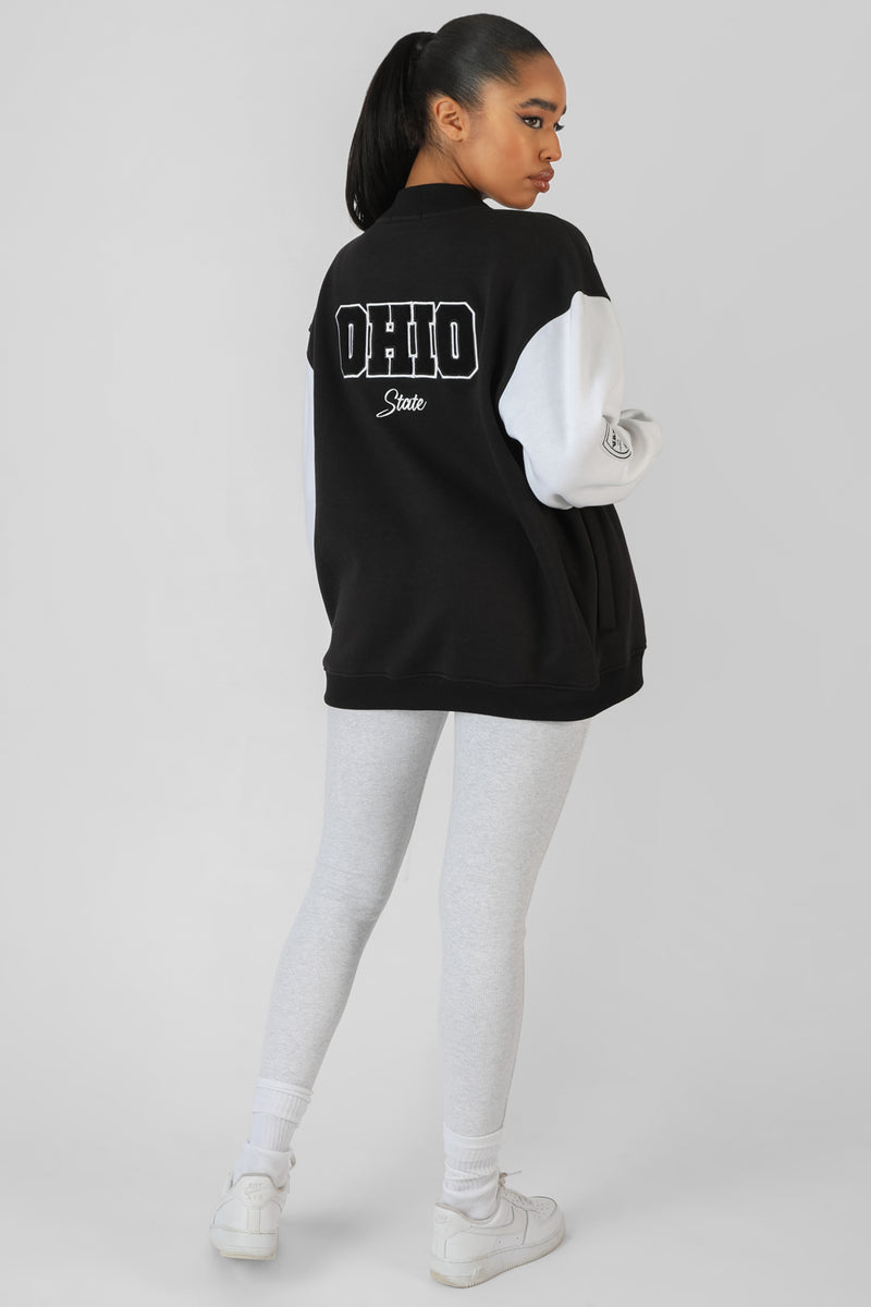 CONTRAST SLEEVE VARSITY JACKET BLACK