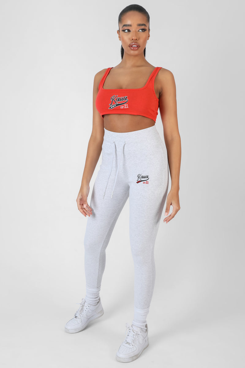 VARSITY EMBROIDERY CROP TOP FLAME RED