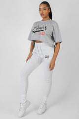 VARSITY EMBROIDERY CROPPED T-SHIRT GREY MARL