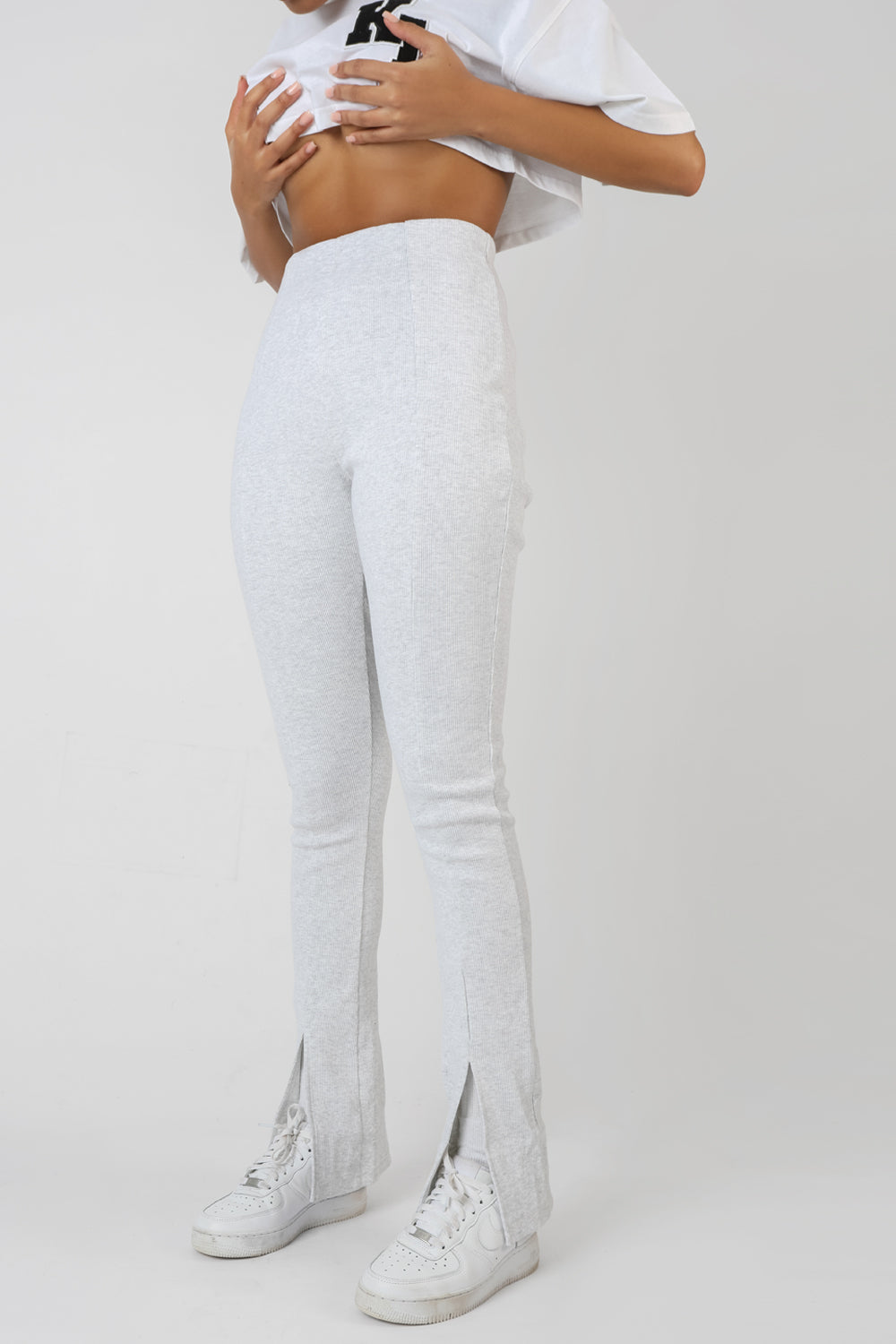 SPLIT FRONT STRAIGHT LEGGING OATMEAL MARL