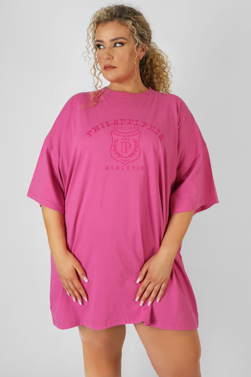 CURVE PHILADELPHIA EMBROIDERED T SHIRT DRESS MAGENTA