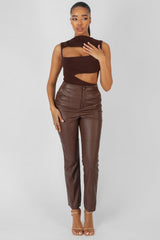 ASYMMETRIC CUT AWAY BODYSUIT CHOCOLATE