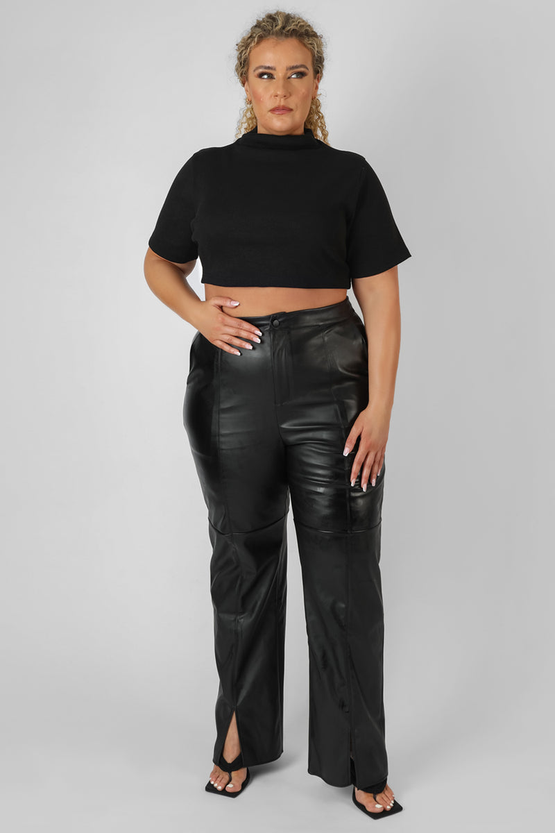 CURVE HIGH NECK RIBBED CROPPED T SHIRT BLACK