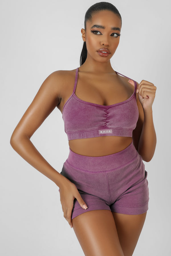 ATHLEISURE CROSS BACK RIBBED BRALET PURPLE