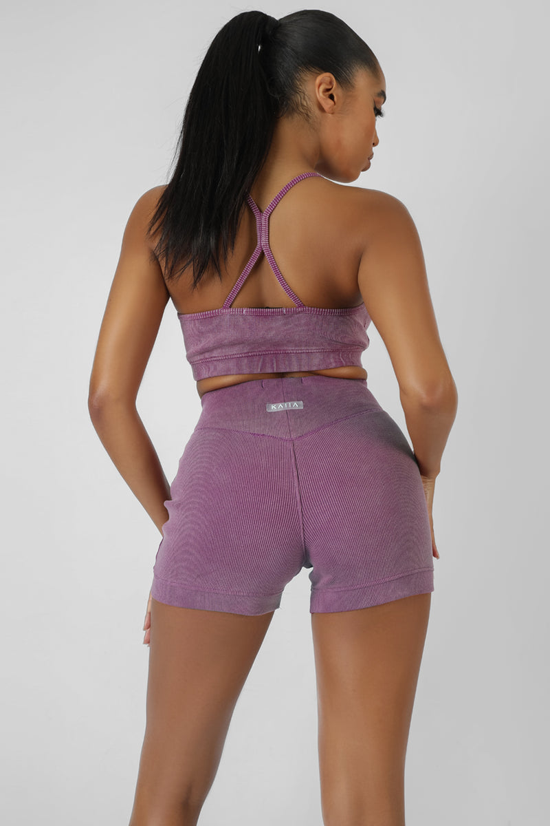 ATHLEISURE CROSS BACK RIBBED BRALET PURPLE