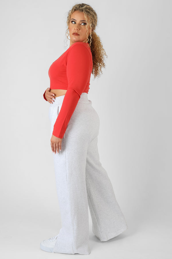 CURVE SCOOP NECK LONG SLEEVE CROP TOP RED