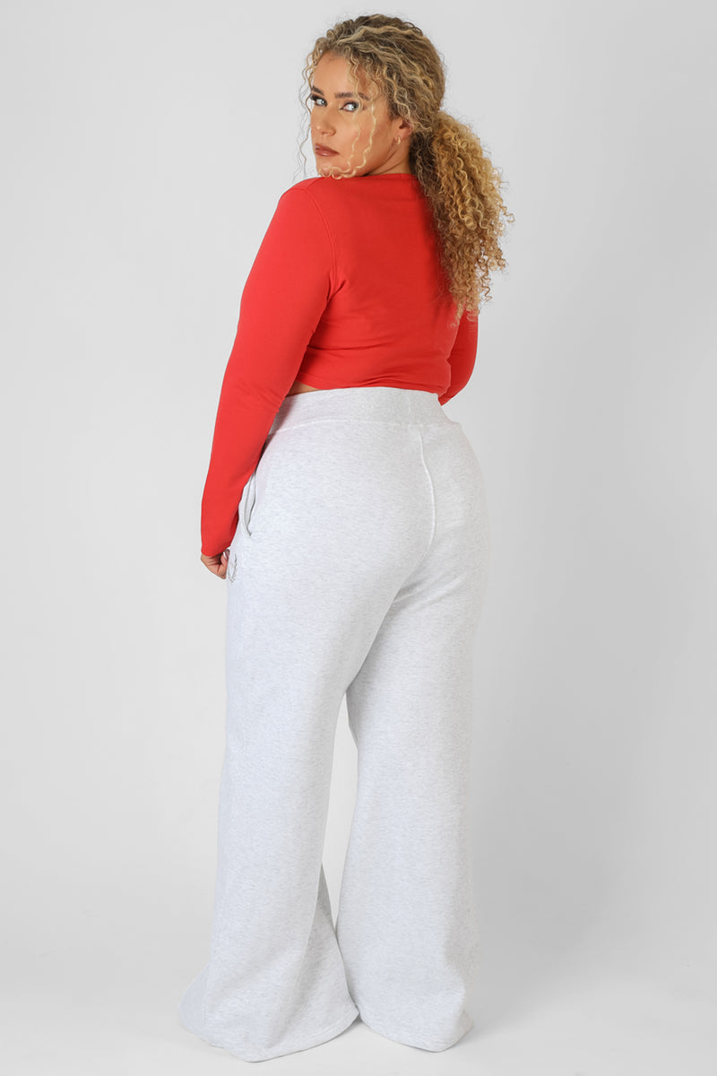 CURVE SCOOP NECK LONG SLEEVE CROP TOP RED