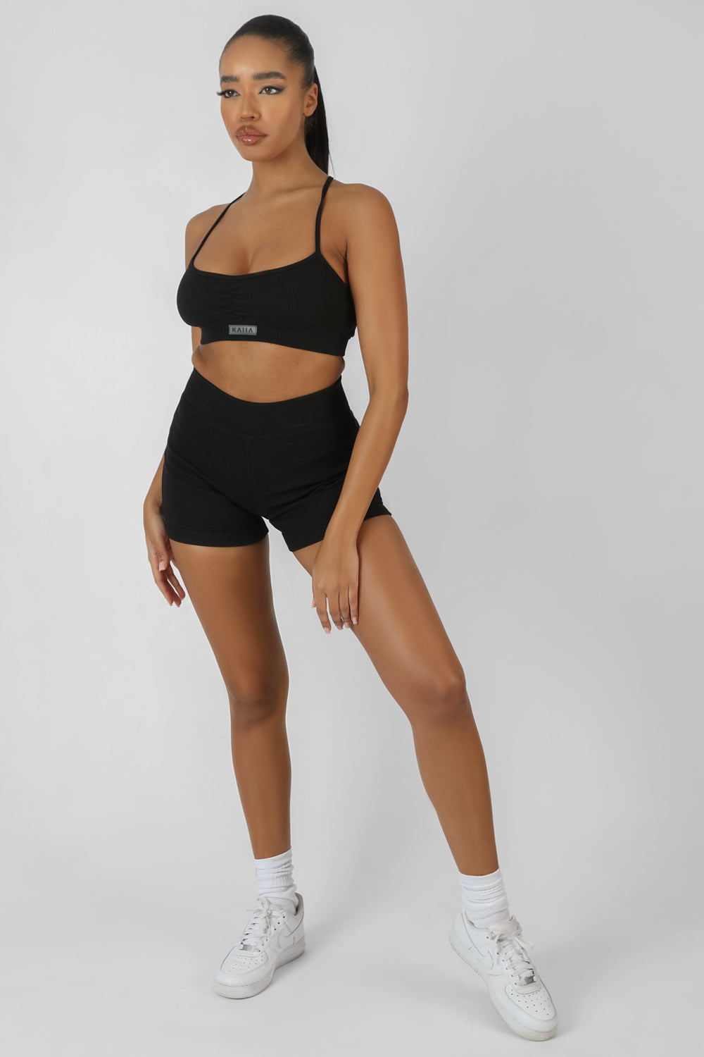 ATHLEISURE CROSS BACK RIBBED BRALET BLACK