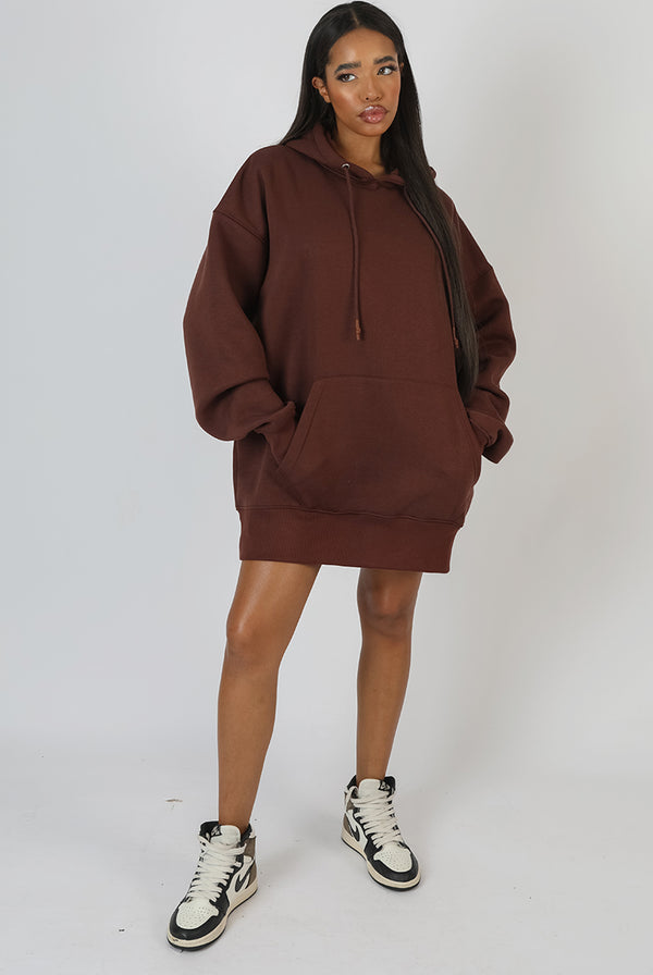 OVERSIZED SWEAT HOODIE DRESS CHOCOLATE