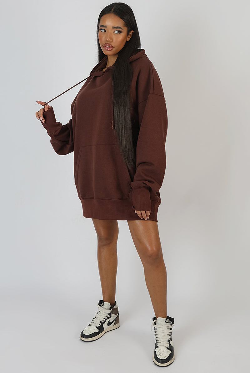 OVERSIZED SWEAT HOODIE DRESS CHOCOLATE