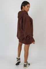 OVERSIZED SWEAT HOODIE DRESS CHOCOLATE