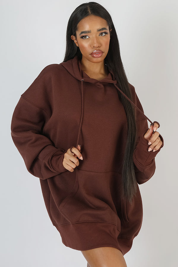 OVERSIZED SWEAT HOODIE DRESS CHOCOLATE
