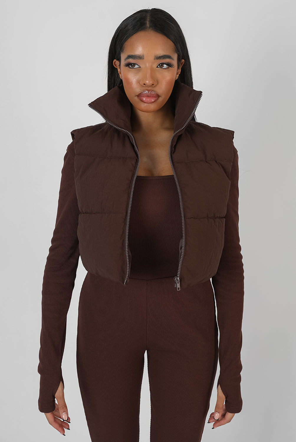 RIB SQUARE NECK LEGGING UNITARD JUMPSUIT CHOCOLATE