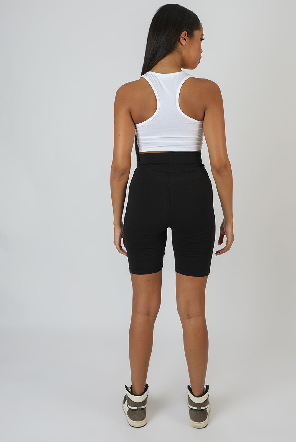 HIGH WAISTED JERSEY CYCLING SHORTS BLACK