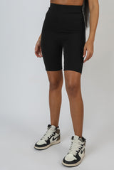 HIGH WAISTED JERSEY CYCLING SHORTS BLACK