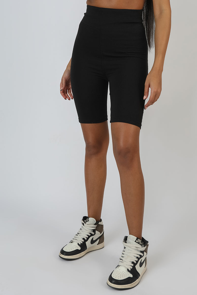 HIGH WAISTED JERSEY CYCLING SHORTS BLACK