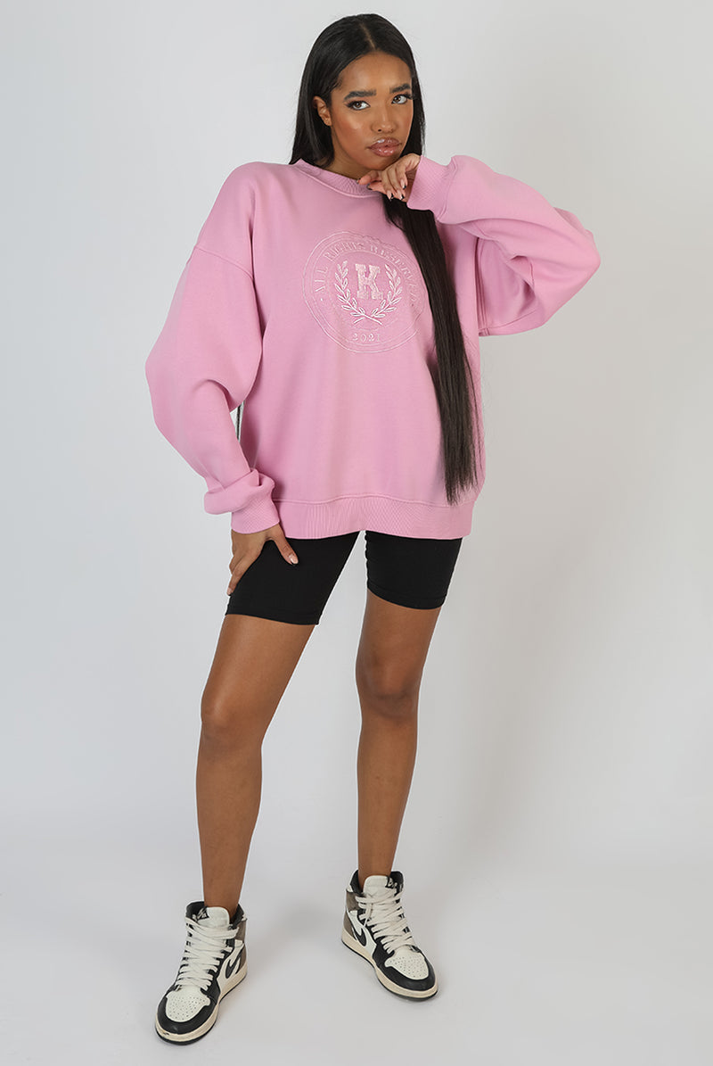 OVERSIZED TONAL EMBROIDERED SWEATSHIRT PINK