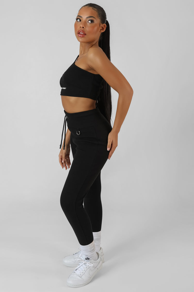 ASYMMETRIC STRAPPY KAIIA SPORT CROP TOP BLACK