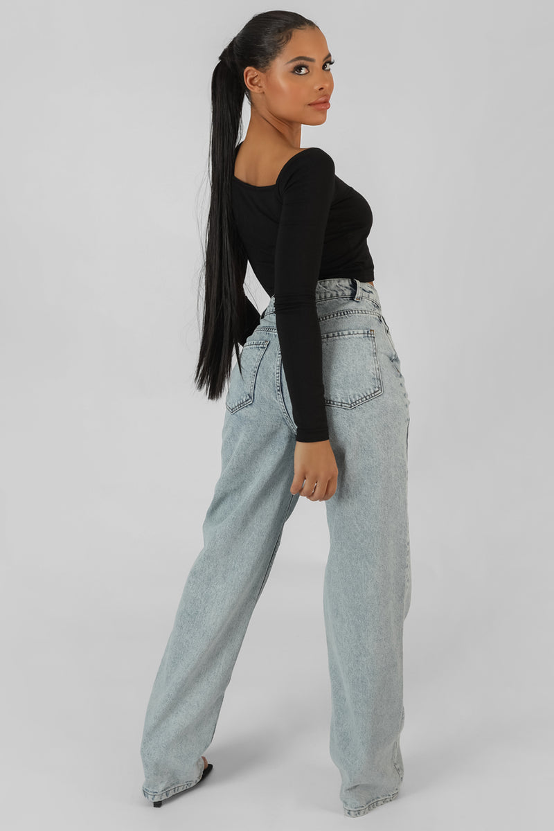 KAIIA TRIM ASYMMETRIC LONG SLEEVE TOP BLACK