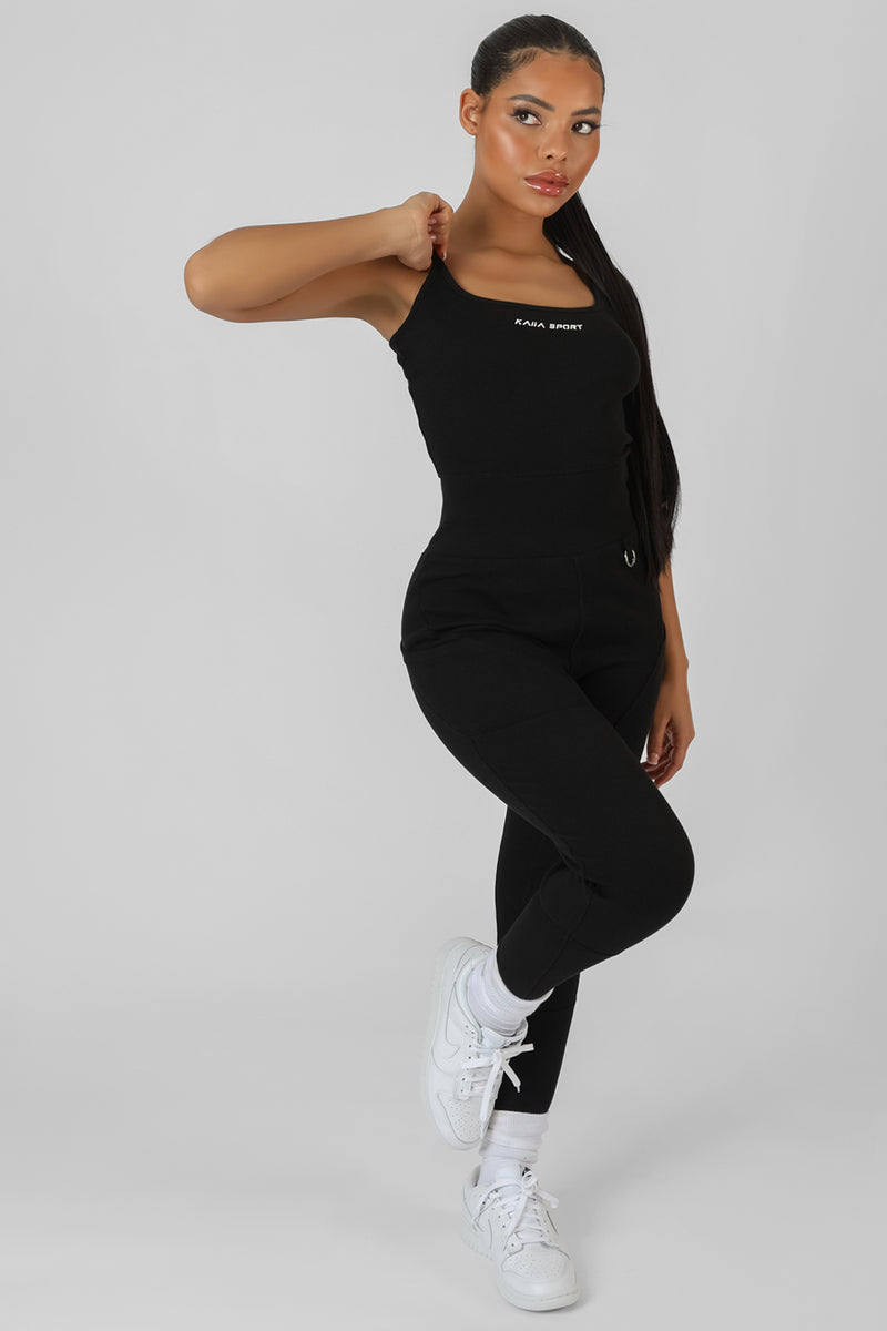 POCKET DETAIL KAIIA SPORT LEGGING UNITARD BLACK