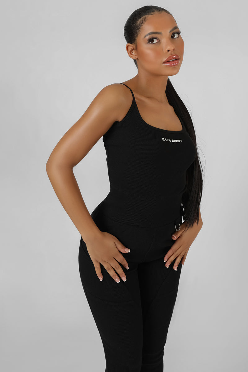 POCKET DETAIL KAIIA SPORT LEGGING UNITARD BLACK