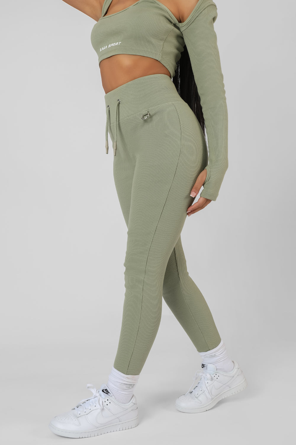 KAIIA SPORT DRAWSTRING WAIST LEGGINGS KHAKI