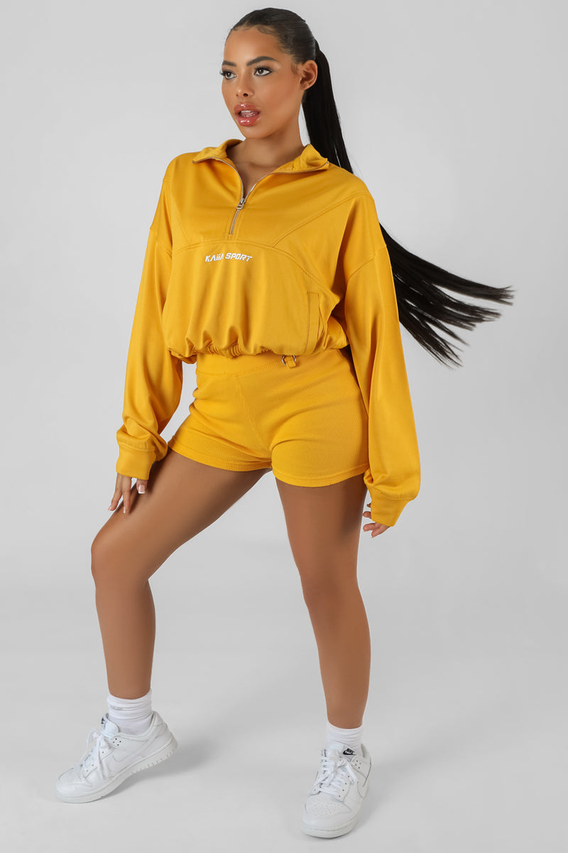 HALF ZIP PULLOVER GATHERED KAIIA SPORT CROP TOP MANGO