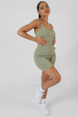 POCKET DETAIL KAIIA SPORT SHORT UNITARD KHAKI