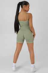 POCKET DETAIL KAIIA SPORT SHORT UNITARD KHAKI