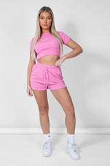 TONAL EMBROIDERY ANGEL NUMBER HIGH WAISTED RUNNER SHORTS PINK