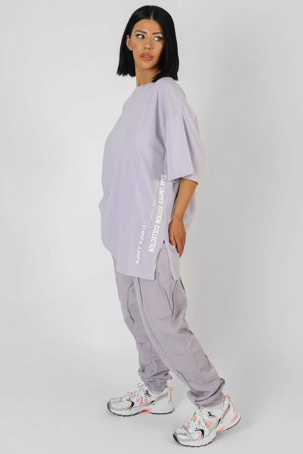 SIDE SLOGAN OVERSIZED T-SHIRT LILAC