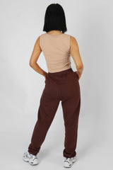 V NECK SLEEVELESS RIBBED CROP TOP CAMEL