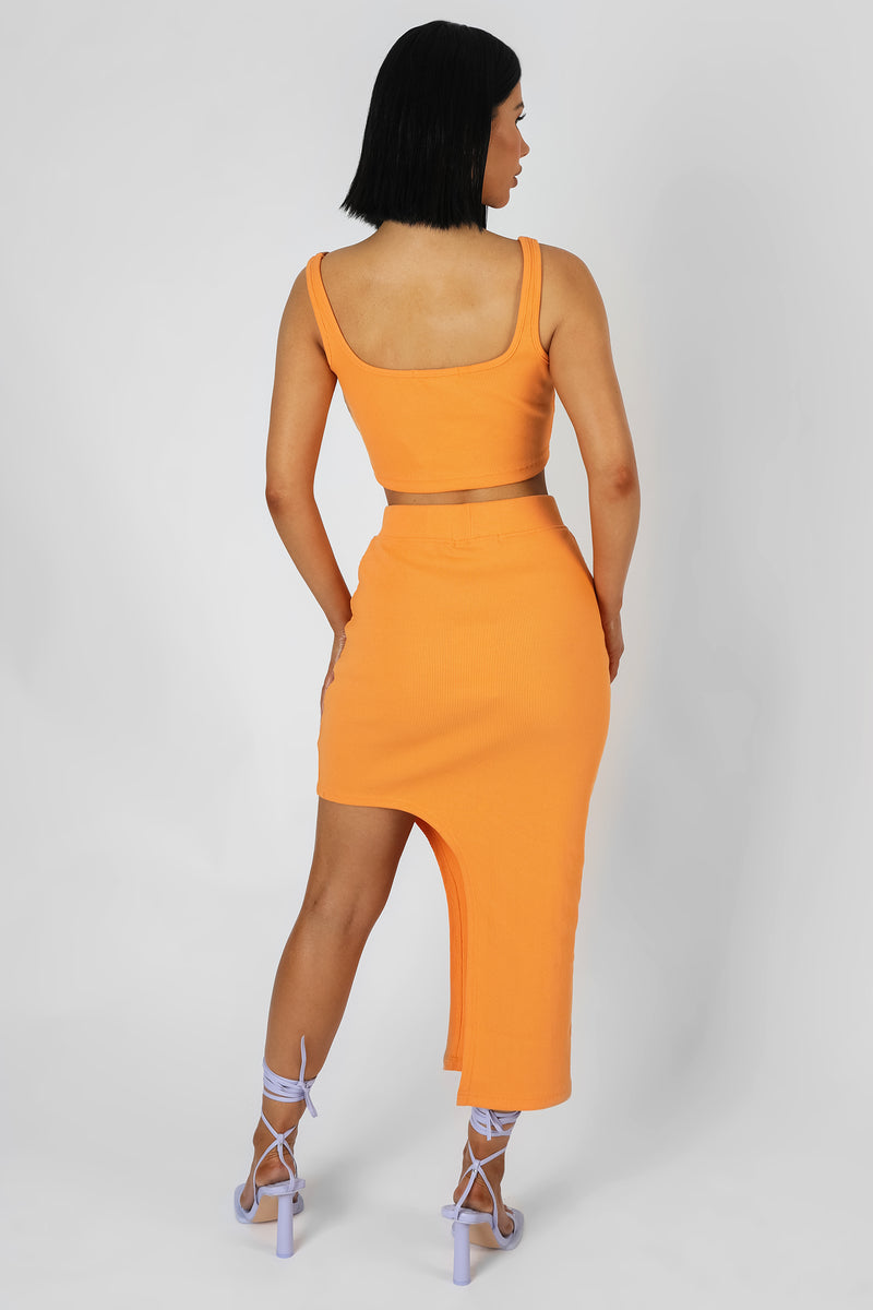 SQUARE NECK RIBBED CROP TOP MANGO