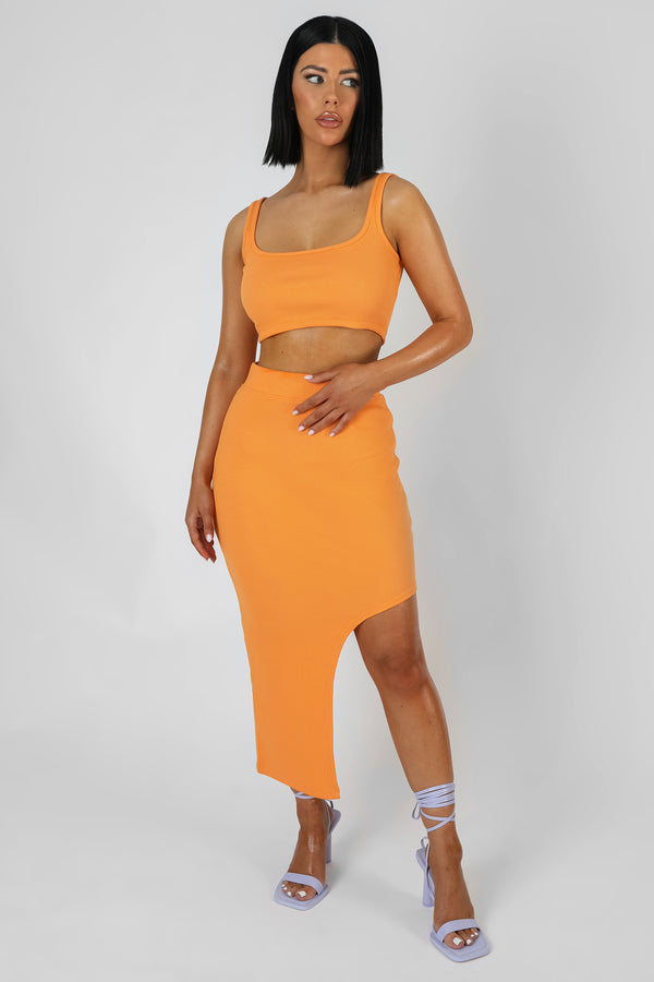 SQUARE NECK RIBBED CROP TOP MANGO