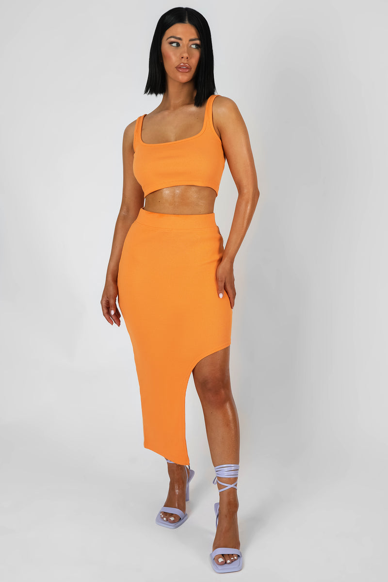 SQUARE NECK RIBBED CROP TOP MANGO