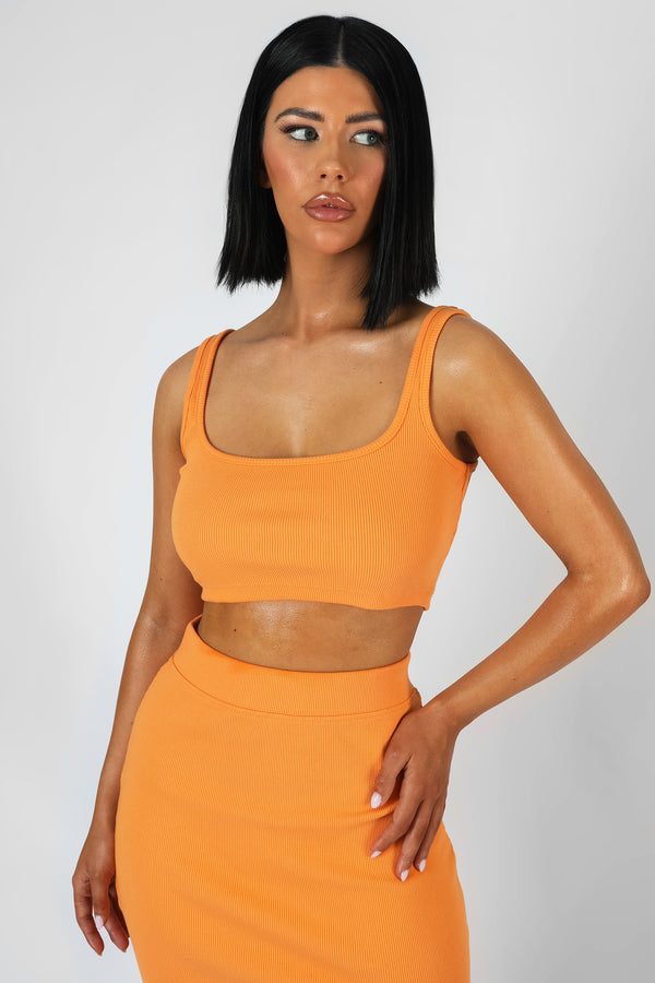 SQUARE NECK RIBBED CROP TOP MANGO
