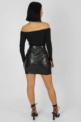RUCHED FRONT BARDOT RIBBED TOP BLACK
