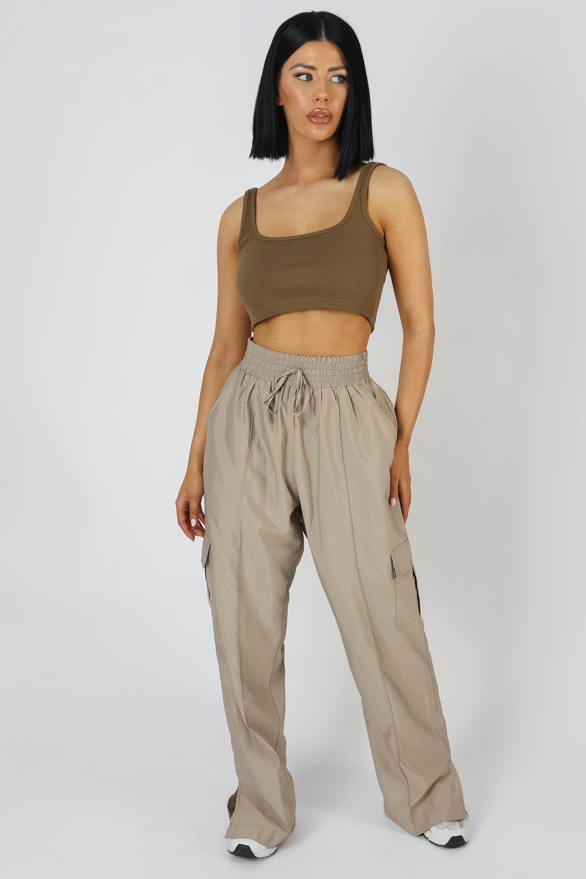 SQUARE NECK RIBBED CROP TOP KHAKI