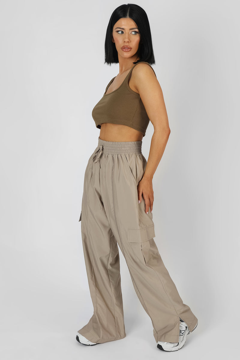 SQUARE NECK RIBBED CROP TOP KHAKI