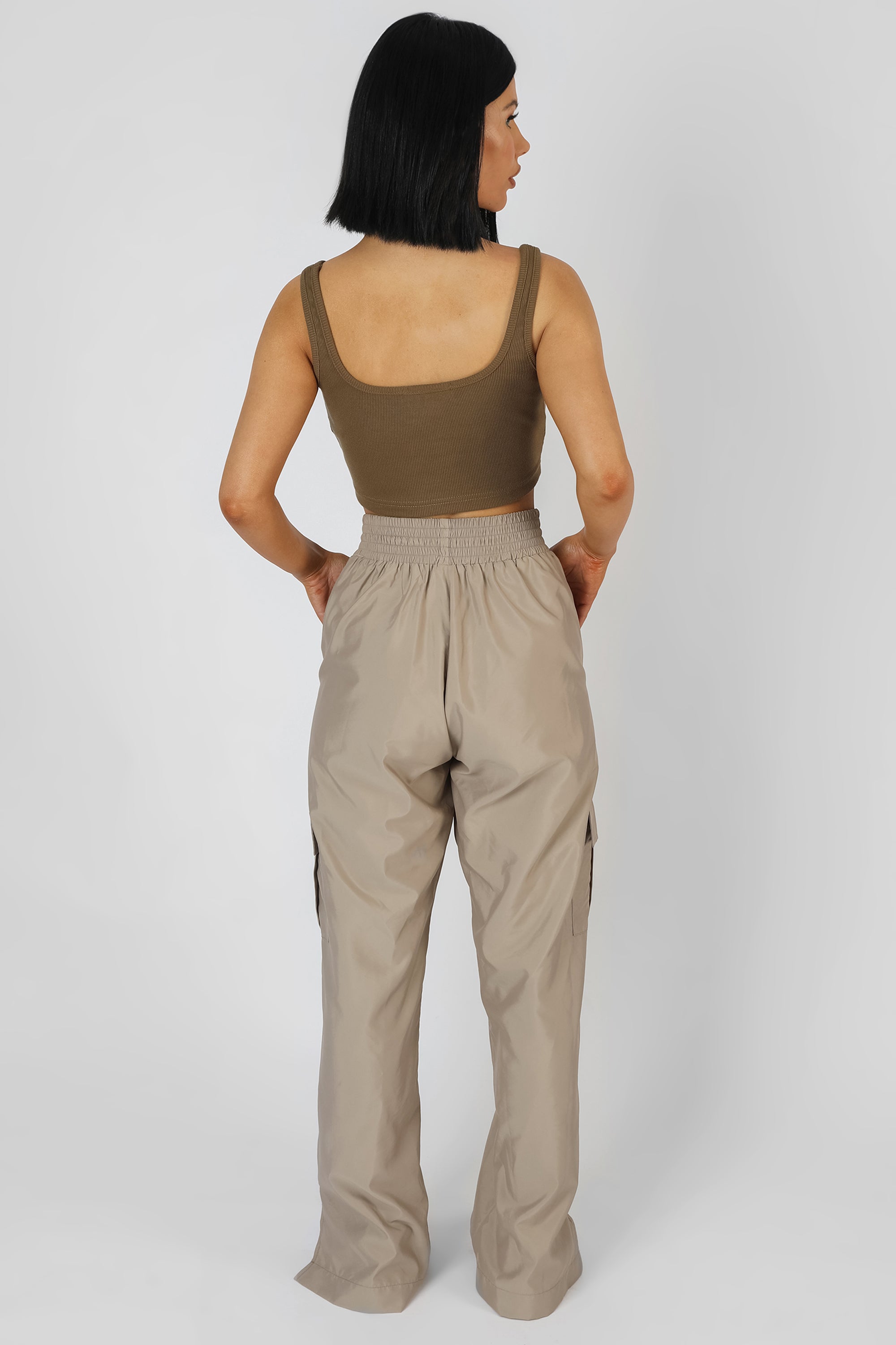 SQUARE NECK RIBBED CROP TOP KHAKI