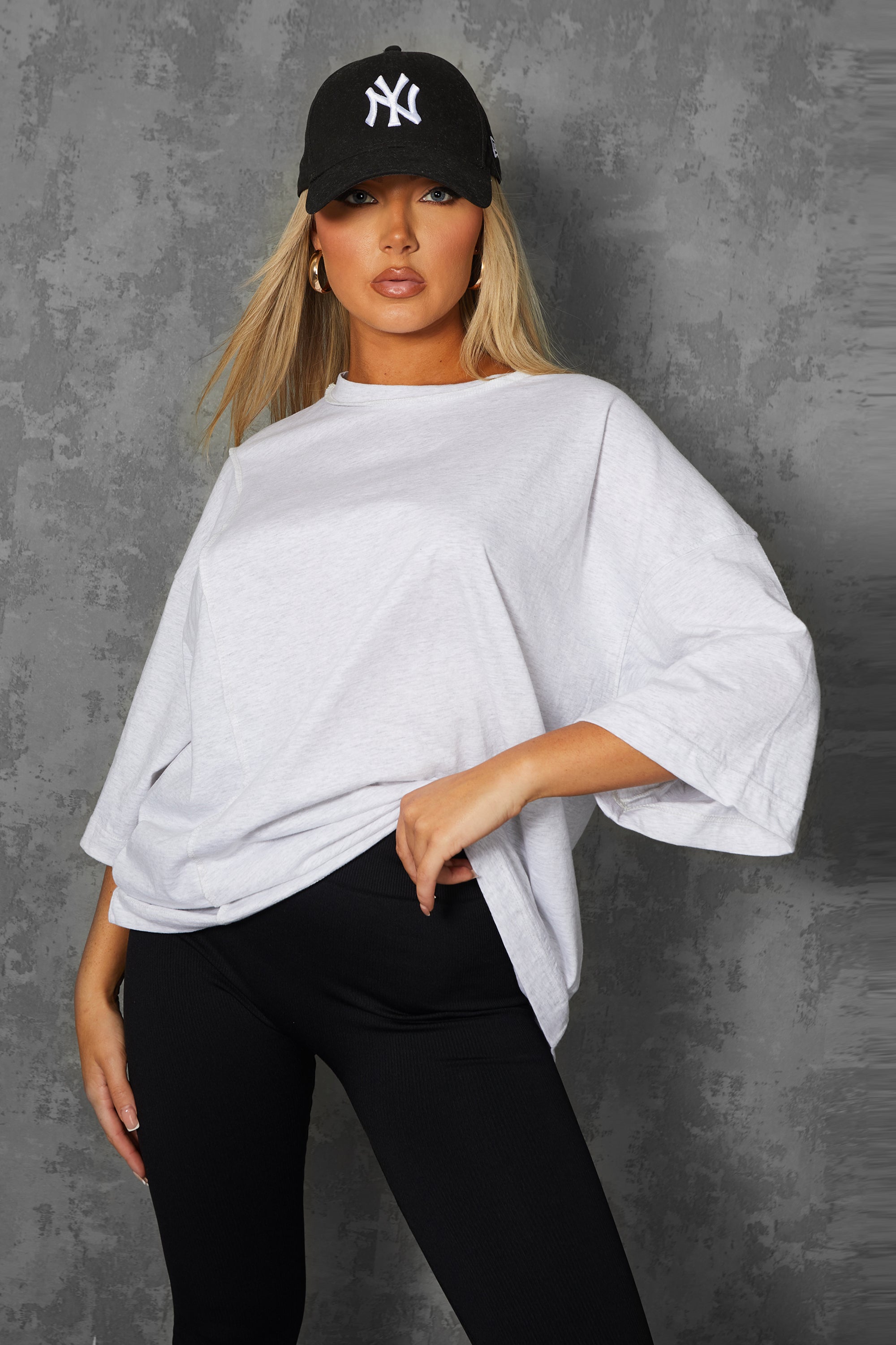 EXPOSED SEAM OVERSIZED T SHIRT OATMEAL MARL