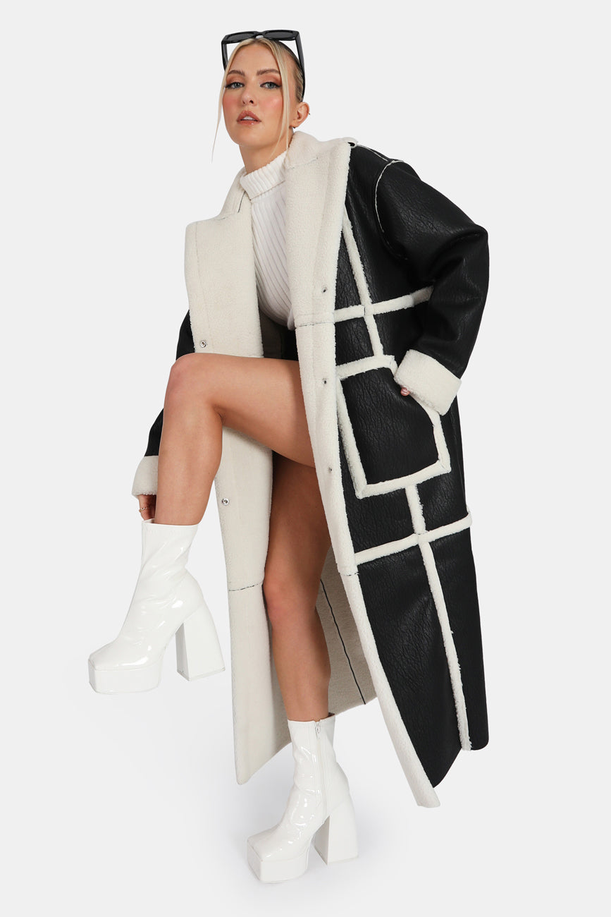 Black and white aviator coat top