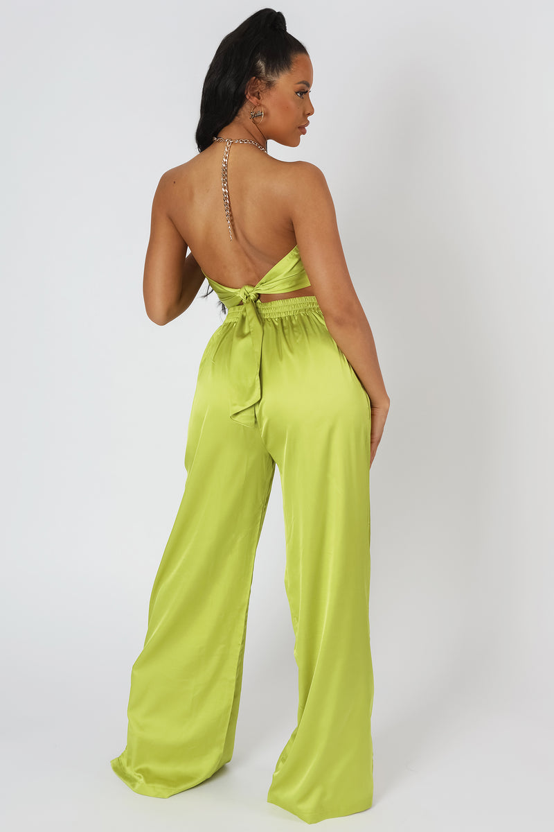 WIDE LEG SATIN TROUSERS LIME