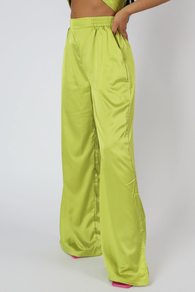 WIDE LEG SATIN TROUSERS LIME