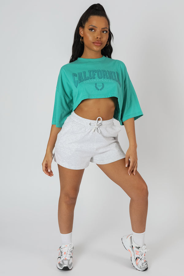 CALIFORNIA SUPER CROP T-SHIRT TURQUOISE