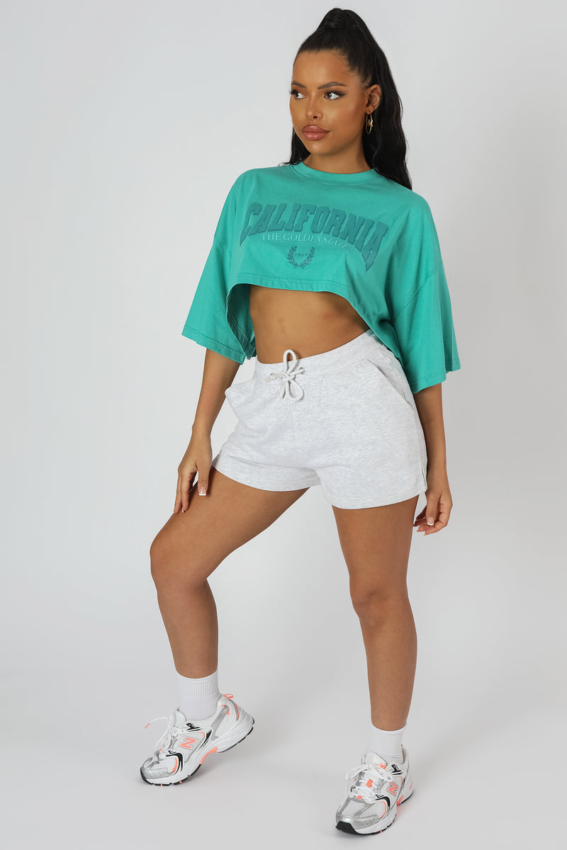 CALIFORNIA SUPER CROP T-SHIRT TURQUOISE