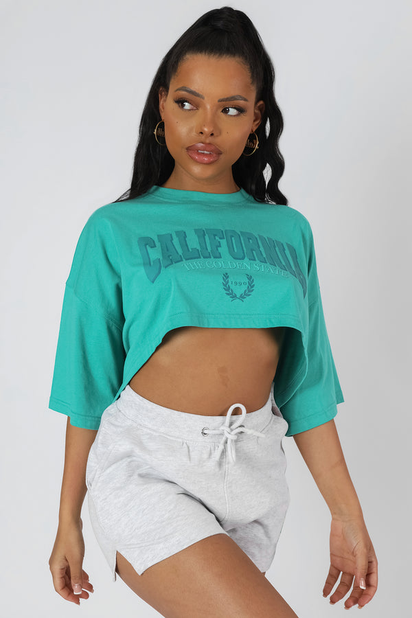 CALIFORNIA SUPER CROP T-SHIRT TURQUOISE