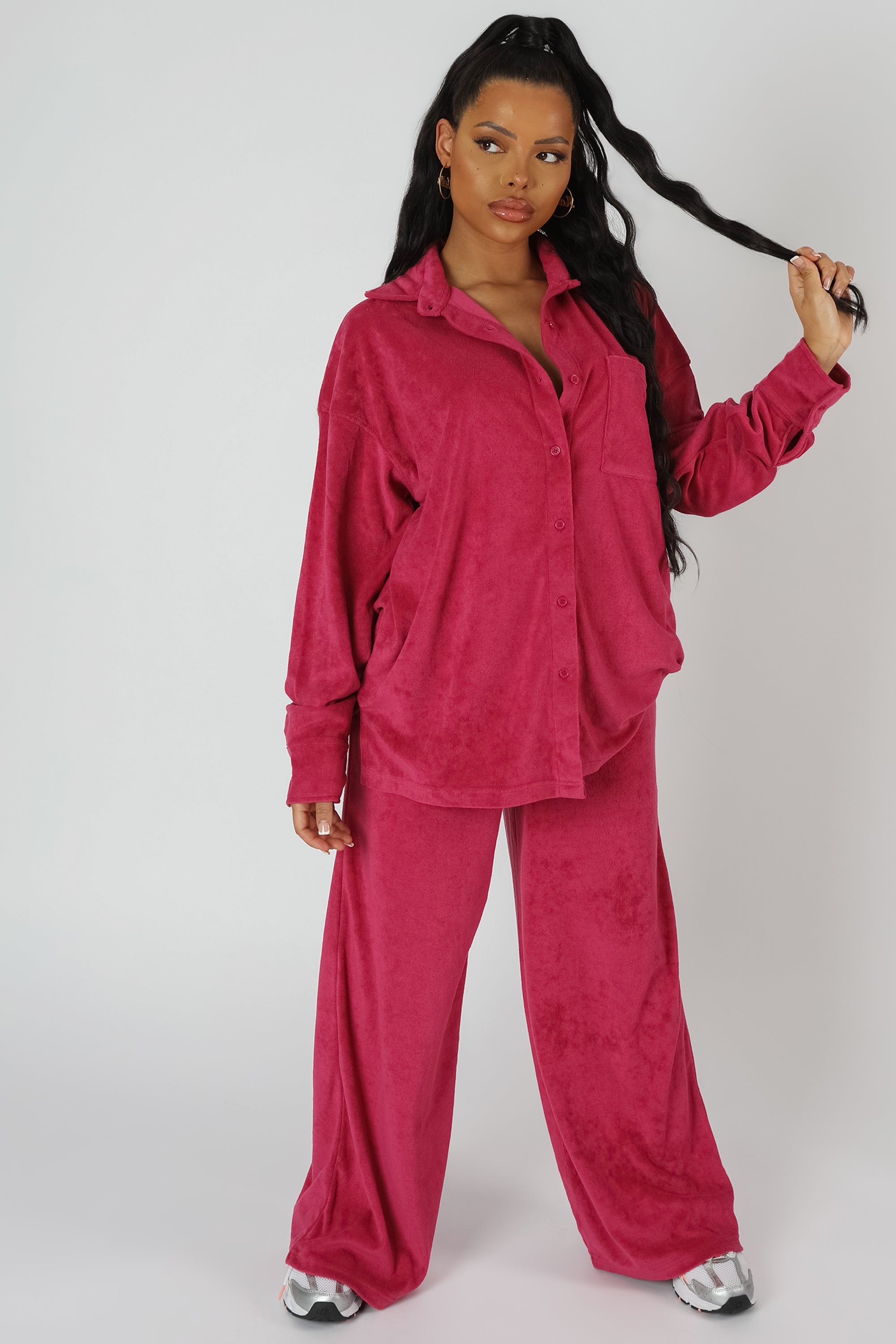 TOWELLING WIDE LEG JOGGERS PINK