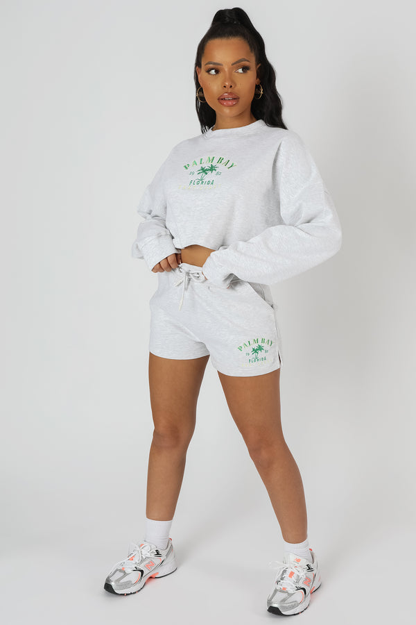CROPPED SLOGAN OVERSIZED SWEATER OATMEAL MARL