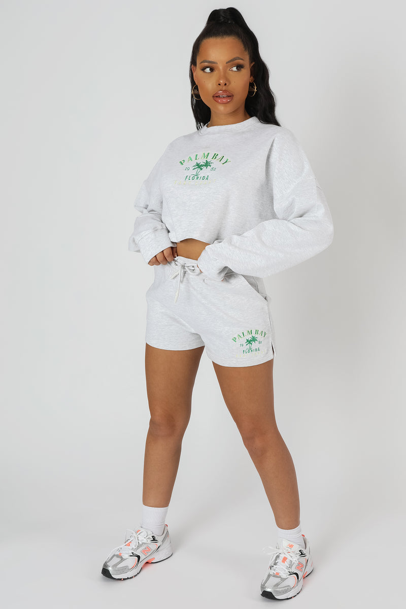 CROPPED SLOGAN OVERSIZED SWEATER OATMEAL MARL